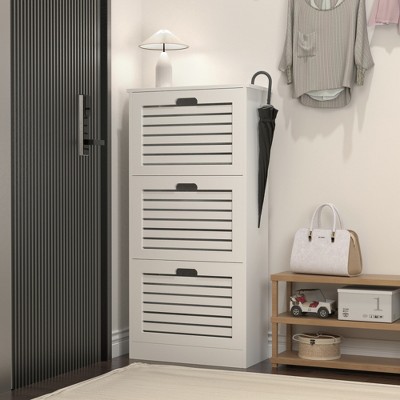 RISOKEYS Shoe Storage Cabinet with 3 Flip Drawers, Shoe Cabinet Storage for Entryway, Hidden Narrow Slim Free Standing Shoe Rack Organizer for Hallway