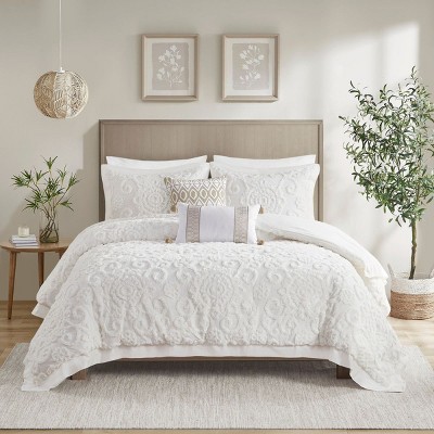 NicBex 3 Pcs Cotton Comforter Set Bedding Set Quilt Set with Tufted 3-Dimensional Chenille Embroidery 1 Comforter 2 Pillow Shams, Machine Washable