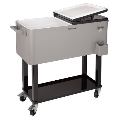 Cuisinart 80Qt Outdoor Cooler Cart: Stainless Steel Patio Beverage Stand with Dual Lids, Wheels, Cap Opener