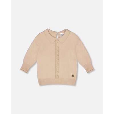 Deux par Deux Girl 3/4 Sleeve Knitted Sweater Beige