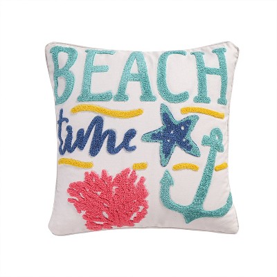 Playa Vista Beach Time Decorative Throw Pillow Blue - Homthreads: Coastal Cushion, Indoor Nautical Accent