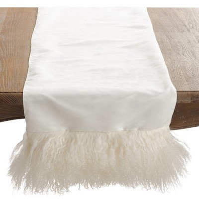 Saro Lifestyle Mongolian Wool Lamb Fur Trim Table Runner
