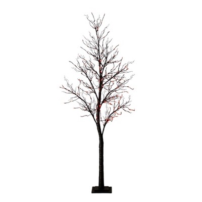 Nearly Natural 7-ft Pre-Lit Halloween Deluxe Black Twig Artificial Tree with 180 Orange & Purple LED Lights