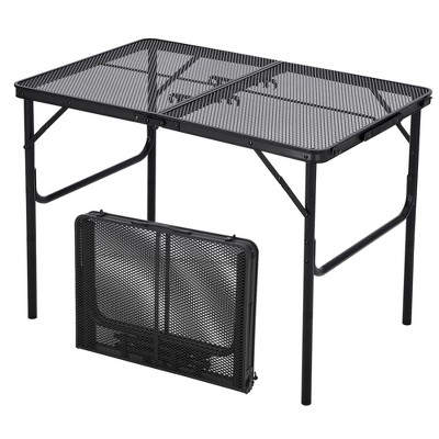 3x2FT Folding Grill Table, Portable Camping Table with Mesh Desktop, Height Adjustable Lightweight Metal Grill Table