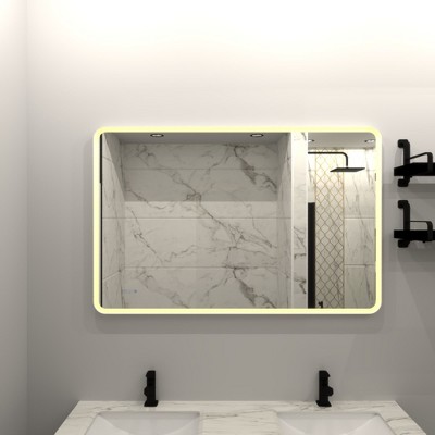 Sapphtopaz Rectangle Bathroom Mirror, Vanity Mirror with Metal Frame, Dimmable Anti-Fog Wall Mirrors for Bathroom, Over Sink, Bedroom