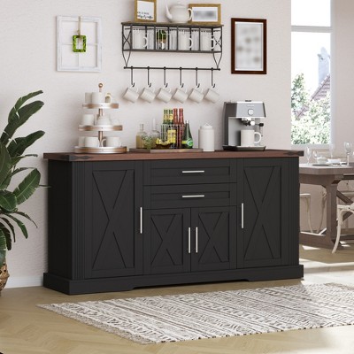 63" Sideboard Buffet Cabinet, Entryway Coffee Bar Cabinet with 2 Drawers & Adjustable Shelves, Wood Console Table, Floor Cupboard Cabinet