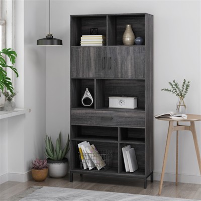 SKRAN Modern Bookcases, 3 Tier Shelves, 31.5" High Cubby Storage Organizer for Most Books, Vertical or Horizontal Use Available, Grey & Oak