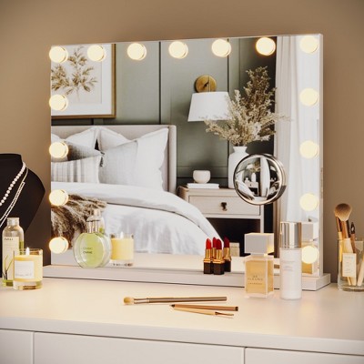 Vanity Mirror with Lights,Hollywood Vanity Mirror with LED, USB and Type-C Charging Port, 3 Colors Modes Lighted Makeup Mirror