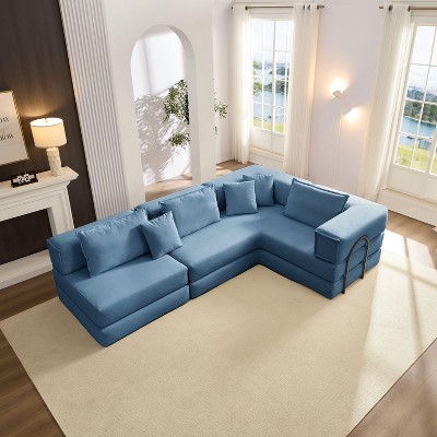 Whisen 118.2" L-Shaped Modular Sectional Sofa Set with 6 Pillows, Oversized Upholstered DIY Combination