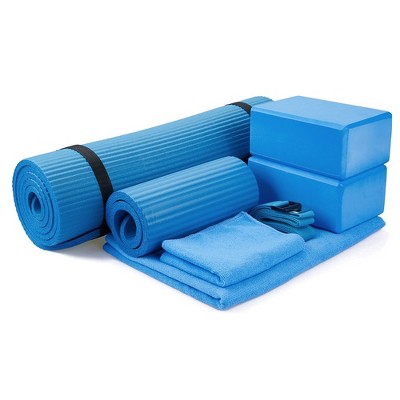 BalanceFrom Fitness 7 Piece Home Gym Yoga Set with 0.5 Inch Thick Yoga Mat, 2 Yoga Blocks, Mat Towel, Hand Towel, Stretch Strap, and Knee Pad