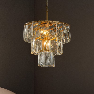 ALOADECOR 18'' 4-Light Mid-Century Modern Glam Antique Gold Crystal Tiered Chandelier Luxury Ceiling Hanging light For Dining Room Living Room
