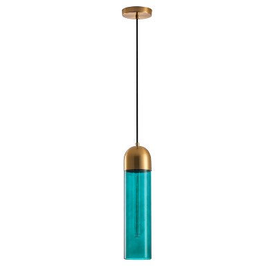 Dewdrop Modern Green Glass Cylinder Pendant Light Fixture for Kitchen Island Decor