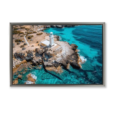 Stupell Industries Mediterranean Lighthouse Overlook Floating Frame Canvas Art