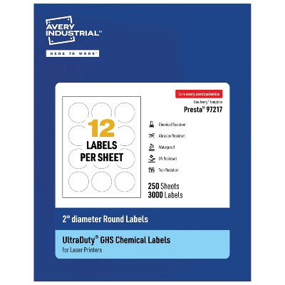 Avery UltraDuty GHS Labels, Waterproof, 2 Inch Round Labels, for Use with Laser Printers