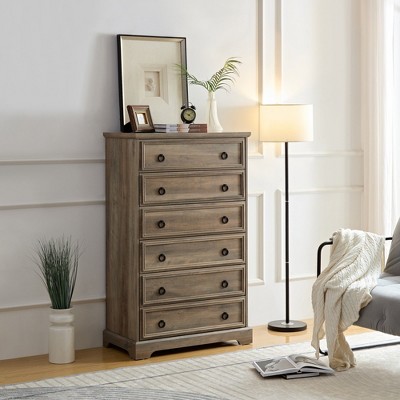 MOEPISY Modern 6 Drawer Dresser, Dressers for Bedroom, Tall Chest of Drawers Closet Organizers and Storage Clothes, Gray Wash