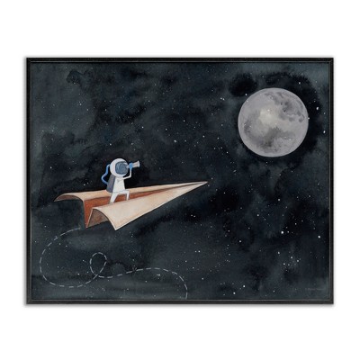 Stupell Industries Paper Airplane Flying in Outer space Astronaut Moon, 24" x 30"