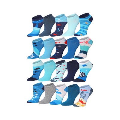 Sea Ocean Blue No Show Socks - 20 Pairs
