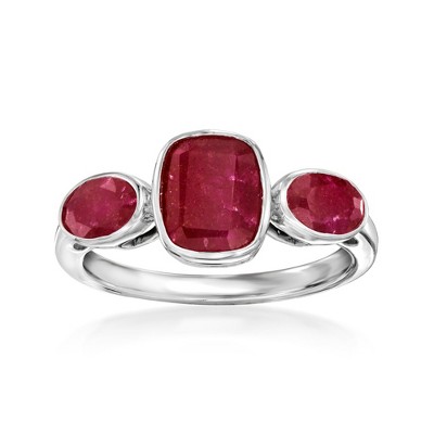 Ross-Simons 3.30 ct. t.w. Ruby 3-Stone Ring in Sterling Silver