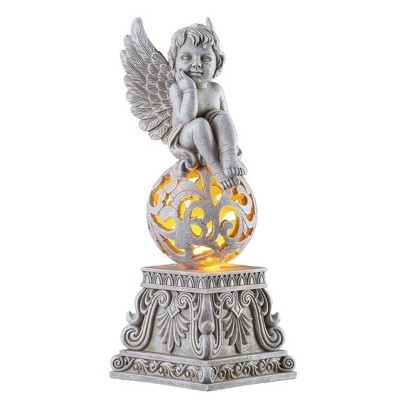 Collections Etc Enchanting Sitting Cherub on Solar Powered Ball Garden Sculpture
