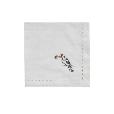 Split P White Embroidered Toucan Napkin Set of 4