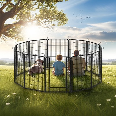 Akoasm 39.37 inch 12 Panels Heavy Duty Metal Dog Fence For Outdoor-Black