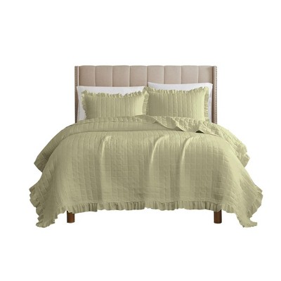 RT Designers Collection Belina 3 Pieces Washed Stitched Lightweight Quilts Set For Bedding White