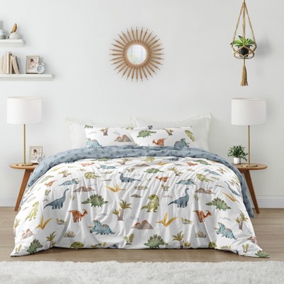Sweet Jojo Designs Boy Full/Queen Comforter Bedding Set Watercolor Dinosaur Dino Multicolor 3pc