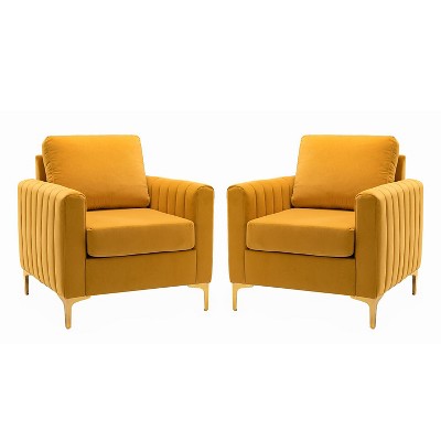 Set of 2 Iapygia Contemporary Tufted Wooden Upholstered Club Chair with Metal Legs for Bedroom Club Chair| ART OF LIVING DESIGNS