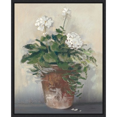 Amanti Art Pot of White Geraniums by Carol Rowan Framed Canvas Wall Art