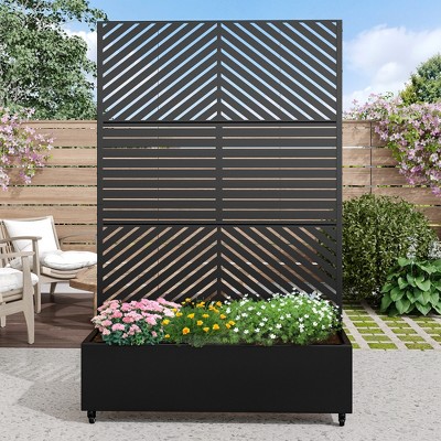 SpassWay 72"H Metal Planter Box with Trellis Raised Garden Bed with Arbor Privacy Screen with Wheels