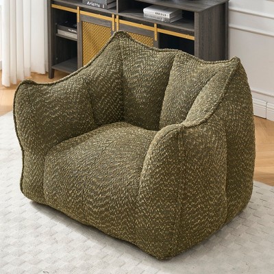 Spassway Chenille Sofa with Armrest Bean Bag for Living Room Single Upholstered Sofa Chair for Bedroom