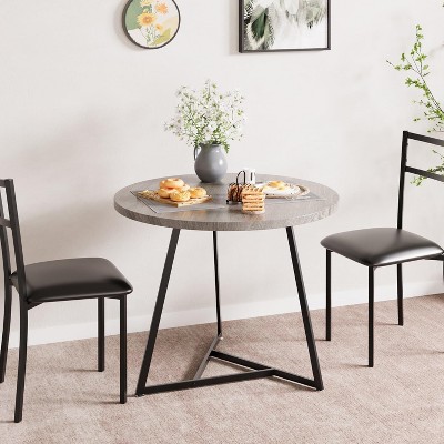 3-Piece Dining Table Set for 2, Round Kitchen Table with 2 Upholstered Chairs, Metal Frame & Faux Marble Top for Small Space, Apartment