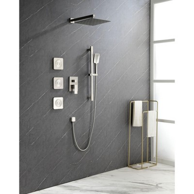 PAGED Shower Head Luxury Shower System with Hand Shower, Slide Bar, Bodysprays, Shower Arm, Hose and Lever Handles for Bathroom