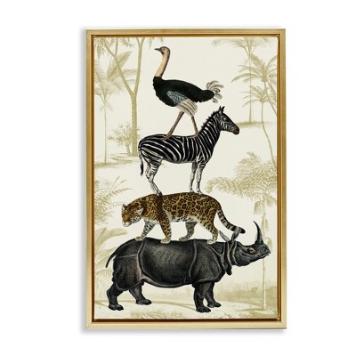 Stupell Industries Tower of Safari Animals Floating Frame Canvas Art