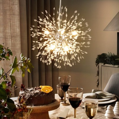 Rennnsan Finwyn 15"W 8-Light Sputnik Dandelion Crystal Modern Glam Dimmable Chandelier in Gold & Silver