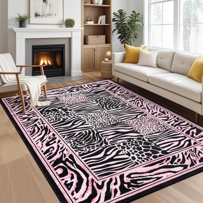 Washable Area Rug for Living Room, Soft Leopard Patchwork Print Large Carpet, Ultra-Thin Non-Slip Rug for Bedroom, Nursery, Dining Room