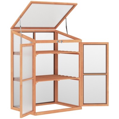 Outsunny Wooden Cold Frame Small Mini Planter Box for Outdoor and Indoor, Natural, 30" L x 24" W x 44" H