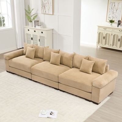130" Oversized Cloud Modular Sectional Couch, Premium Corduroy 3-Seater. Extra-Thick Armrests, Good Resilience Cushion