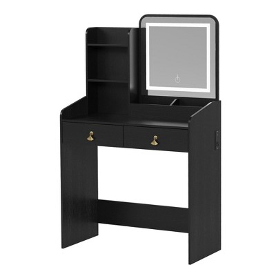 Vanity Desk, Makeup Vanity Table, Dressing Table Set with 2 Large Drawers, 4 Open Shelves and Storage Stool for Bedroom