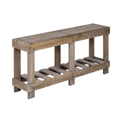 Gulches 62.9" Vintage Entryway Table - Fir Solid Wood, 6 Reinforced Legs, Metal Rivet Decor, Plank Under-Shelf