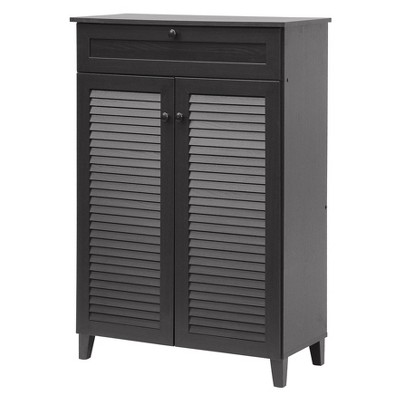 Baxton Studio Harding Shoe - Storage Cabinet - Espresso: Wood Composite, Holds 20 Pairs, Freestanding Design
