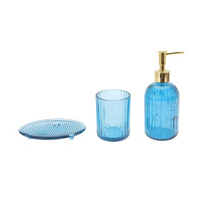 Unique Bargains Reusable Vertical Stripes Bathroom Accessories Kit 1 Set