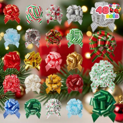 Joyfy Christmas Wrap Ribbon Pull Bows, 5” Wide Gift Wrapping Accessory Gift Tags for Presents Wrapping, Boxing Day Holiday Xmas Decorations