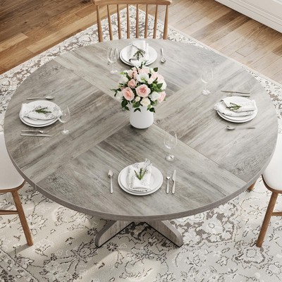 47″ Round Dining Table for 4–6, Black Wood Kitchen Table with 1.18″ Thick MDF Top, Solid Wood Legs & Adjustable Foot Pads (Table Only)
