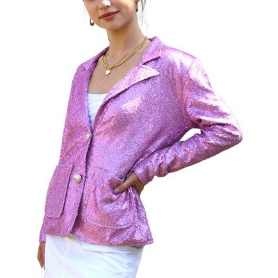 Anna-Kaci Women's Long Sleeve Sparkle Sequin Two Button Blazer Jacket