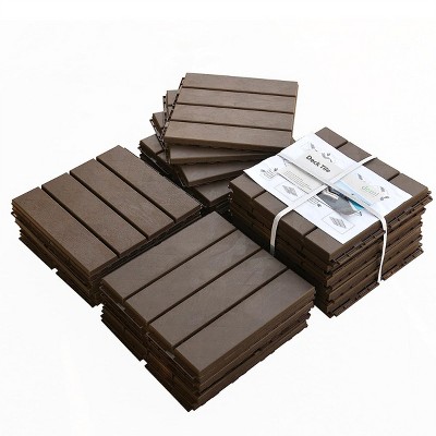 Syemin Carpet Tiles Patio Interlocking Deck Tiles Square Composite Decking Tiles Four Slat Outdoor Flooring Tile for Backyard, Brown, 25.6"*13"*16.95"