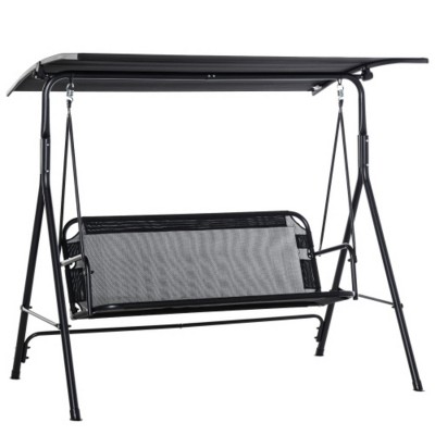 Syemin Patio Chair with Canopy, Seats 2 Adults Loveseat Bench with Adjustable Tilt Canopy, Armrests for Backyard, Garden, Black, 67.75"*43.25"*61"
