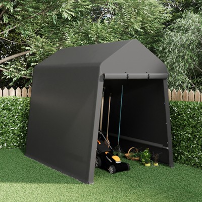7x12 Ft Outdoor Portable Storage Shelter Shed,Carport Storage Shed with Roll-Up Zipper Doo for Motorcycle Waterproof and Uv Resistant Anti-Snow,Black