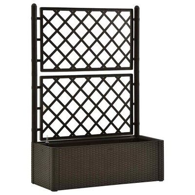 vidaXL Planter Trellis Raised Flower Bed Self Watering System Rattan Look - Mocha 39.4" x 16.9" x 55.9"