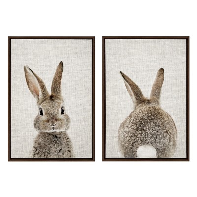 Kate and Laurel Sylvie Bunny Portrait and Bunny Tail Framed Canvas Art Set by Amy Peterson Art Studio